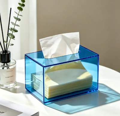 Modern Acrylic Tissue Box Cover, Colored Transparent Rectangular Napkin Holder for Bathroom, Bedroom & Cafe