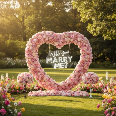 2M*2M Large Heart Shaped Flower Arch Red Pink White Artificial Silk Rose Floral for Wedding Proposal Backdrop Decor
