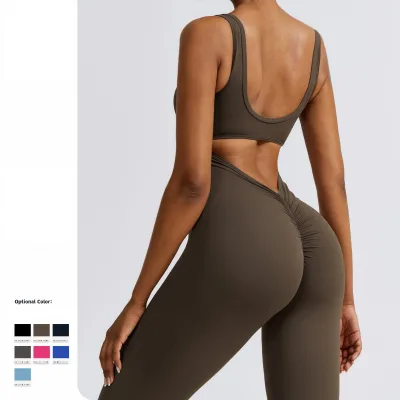 New Arrival Fitness Custom Logo Women Sleeveless Shapewear Bodysuit Scrunch Butt Gym Yoga One Piece Jumpsuit