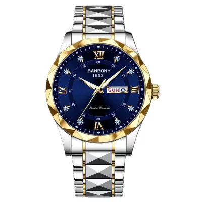 Trendy Minimalist Luminous Sports New Stainless Steel Men's Quartz Watch with Roman Numerals Rhinestone Dial Date Calendar