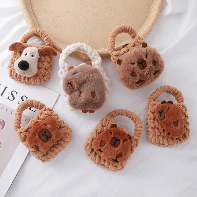 Cartoon Cute Big Ear Dog Knitting Cell Phone Bag Plush Capi Bara Water Dolphin Coin Purse Earphone Mini Storage Bag