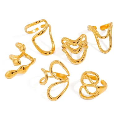 Geometric Irregular Ring 18k Gold Plated Rings for Women Adjustable Personalized Irregular Open Ring