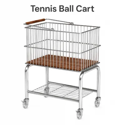 200 Balls Capacity Tennis Ball Cart Solid Wood Base Portable Basket Locking Wheels Durable Alloy Frame for Training