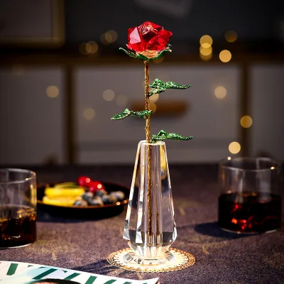 Hot Selling Romantic Gift Crystal Rose Crystal Glass Rose Crystal Glass Ornament