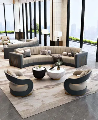 Living Room Hotel Sofa Set Furniture Semicircular Fabric Yellow Curved Section White Italian Sofa