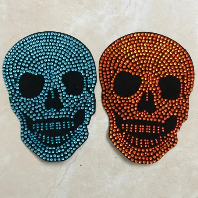 High Quality Adhesive Skull Rhinestone Patch Iron on Bling Custom Rhinestone Design Sticker Rhinestone Patch