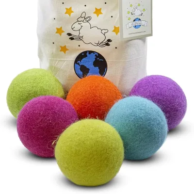 6 Pack XL Size 100% Organic New Zealand Wool Felt Dryer Balls Reusable Shortens Drying Time Wrinkle Free 1000+ Loads Washing
