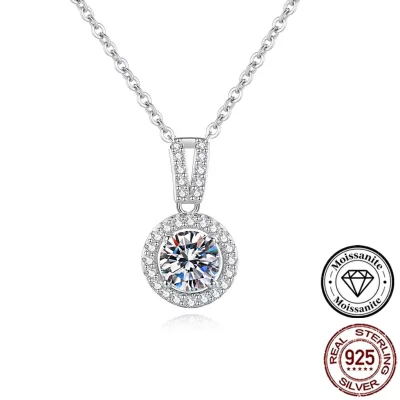Pass Diamond Tester Rhodium Plated Link Chain VVS Moissanite Pendant Necklace Brides Daily Wear 925 Sterling Silver Jewelry
