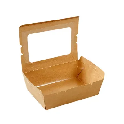 Window Opening Kraft Paper Flap Snack Packaging Disposable Fried Chicken Skewers Fast Food Takeout Salad Sushi Lunch Box