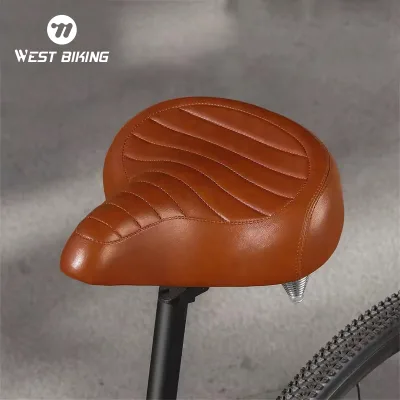 WEST BIKING Road Bike Saddle Rainproof Retro Pu Surface Soft Carbon Steel Shockproof Bike Seat Round Widen Mtb Saddle