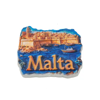 Malta Souvenir European Style Resin Magnetic Fridge Magnet Featuring Sliema St Julians Valletta Blue Harbour