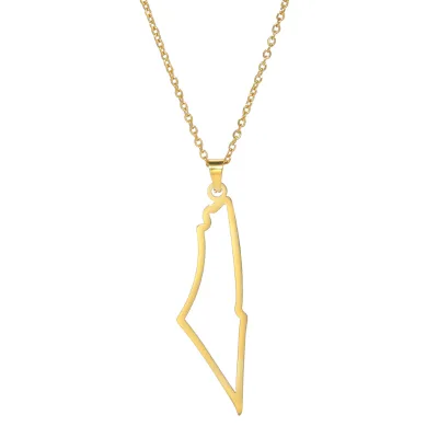 Wholesale Stainless Steel Palestine Map Chain Necklaces 18K Gold Plated Palestine Flag Map Pendant Necklace