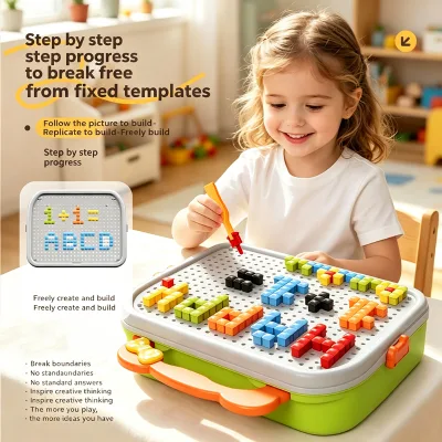 Hot Selling DIY Creative 3D Mushroom Peg Mosaic Pegboard Puzzle Educational Building Toys for Kids Fine Motor Skills Training