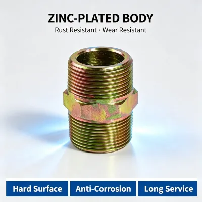Inch Double Male Thread Nipple Zinc Plated Straight Steel Core Pipe Connector Abrasive Blast Hose Coupling Sandblasting Machine