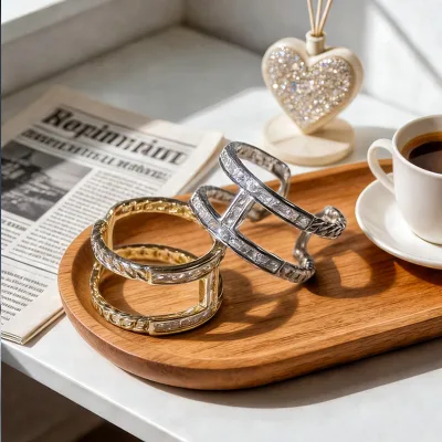 New Exquisite and Simple Index Finger Ring with Micro-inlaid Zircon Niche Design Ins Light Luxury Open Ring Brass Material