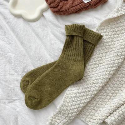 Custom Men Women's Stockings Thick Thermal Autumn Winter Solid Color Double Needle Crew Slouck Wool Socks Unisex