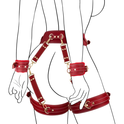 BDSM with Adjustable Handcuffs Ankle Cuff Blindfold Cross Strap Waist Strap Adult SM Games Sex Toys for Men Women and Couples