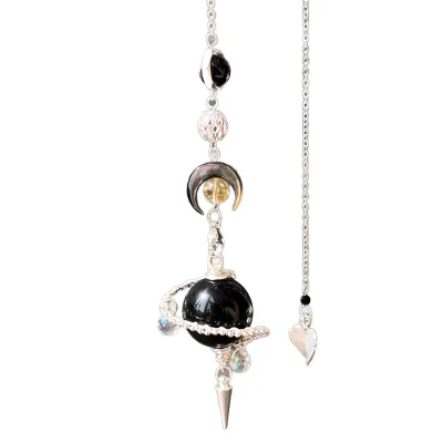 Wholesale Obsidian Sphere Pendant Witchcraft Pendulum Healing Stone with Silver Coated Wire for Car Hanging & DIY Gifts