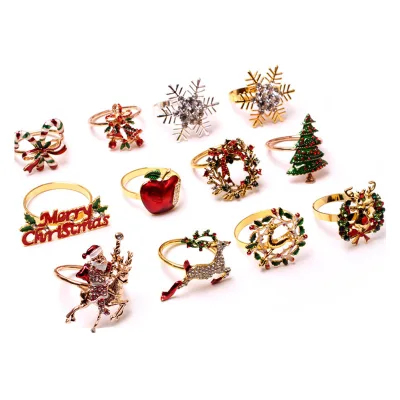Cross-border Elk Flower Christmas Tree Napkin Ring Bell Snow Napkin Ring Hotel Christmas Decoration Napkin Buckle Wholesale