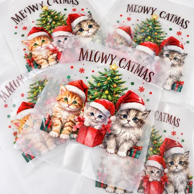 High Quality Various Patterns Custom Christmas Heat Transfer Washable Stickers DIY Gifts DTF Vinyl for T-Shirts & Hoodies