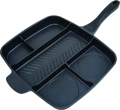 Aluminum 5 Sections Divided Skillet Frying Pan 14-inch Nonstick 5 in 1 Grill Pan
