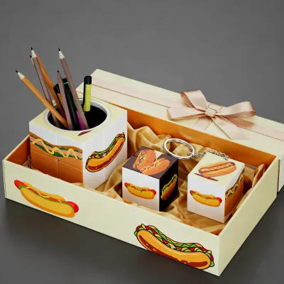 Custom Personalized Fashion Fast Food Theme Magic Cube Gift Set Full Size Collection UV Printed Plastic Promotional Daily Use