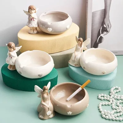 Nordic Cute Creative Ceramic Cigar Ashtray Hot Sale Angel Figurines Indoor Outdoor Ash Tray Custom Ashtray