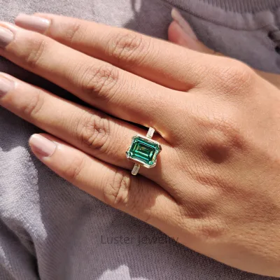 LusterGem Custom Women Jewelry 18k Gold Emerald Green Sapphire Gemstone Diamond Wedding Engagement Ring