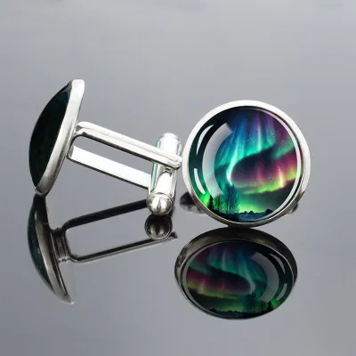 Aurora Polaris Cufflinks Custom Personalized Logo High Quality Stainless Steel Aurora Round Cuff Links for Men Boyfriend Father