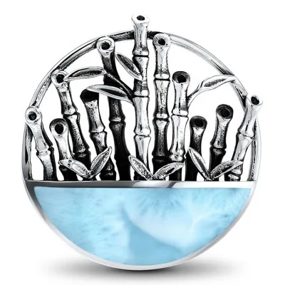 Custom Personalized 925 Sterling Silver Fine Pendant Necklace for Women Sunflower & Natural Larimar Stone Free Shipping