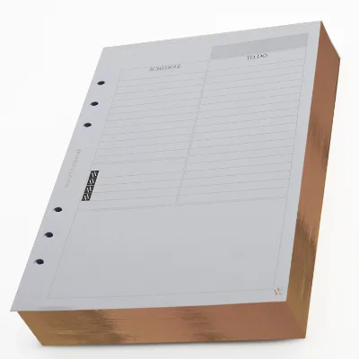 Wholesale Custom Logo Durable PU Leather Hardcover 6 Rings Gold Foil White Printed Paper 60-Sheet Loose Leaf Refill Notebook