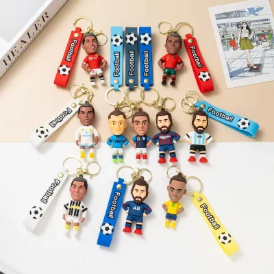 Hot Sale Soccer Player Key Chain Messi Ronaldo Football Star Keychain Bag Pendant Doll Anime Key Chain Souvenirs Toy Gift