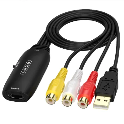 Gold-plated Female 60Hz 1080p 3 RCA USB AV to HDTV Converter Audio Video Adapter