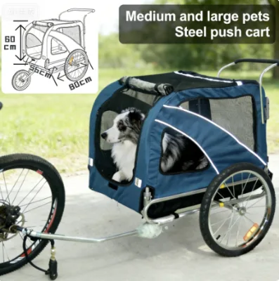 JXB Sustainable Aluminum Steel 3-Wheel Foldable Pet Bike Trailer 45KG Capacity Comfortable Ride Dog Carrier for Small/Medium