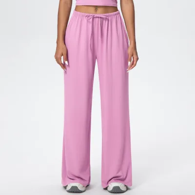 Casual Lounge Trousers Ladies Pants Women Drawstring Wide Leg Customized logo Soft Loose Fitness Solid Manufacture Breathable