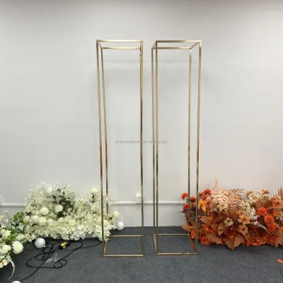 New Arrival 2M Gold Square Wedding Metal Flower Backdrop Stands for Wedding Decoration