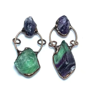 irregular amethyst stone charms bronze metallic edge pendant for necklace natural stone charms for jewelry Making