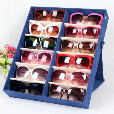 High Quality Suede Soft Glasses Storage Boxes Cases Wholesale Custom 12 Slot Eyeglass Sunglasses Display Box