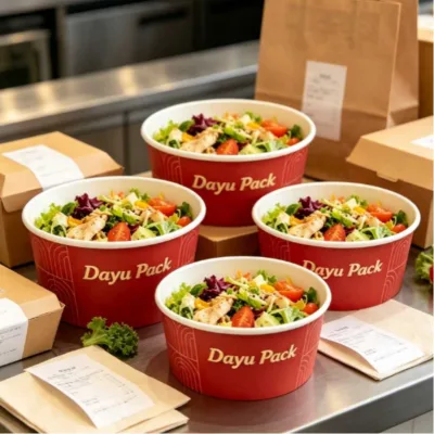 Disposable 500ml-1500ml Eco-Friendly Leakproof Takeaway Food Packaging Containers Kraft Paper Salad Bowl Sushi Snack Sandwich