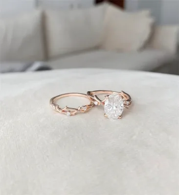 Oval Bridal Set Wedding Rings Set Silver Rings Set