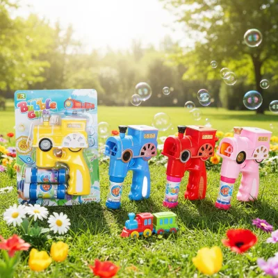BEFLY 4 Colors Plastic Electric Toy Train Bubble Gun-Eco-Friendly Non-Toxic for Ages 3+
