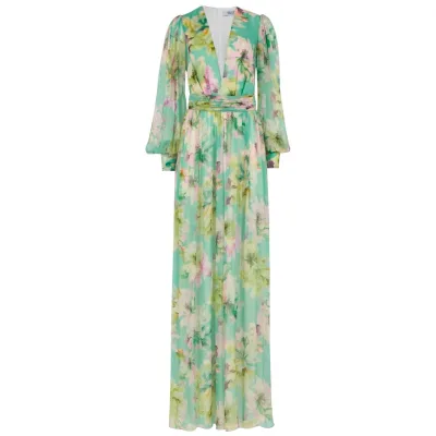 Green Custom Printed Chiffon Dress