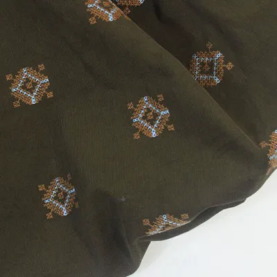 100% Cotton Corduroy Fabric Retro Dark Brown Ethnic Square Embroidery Cloth 147cm Width for Dress Coat Pants Wholesale