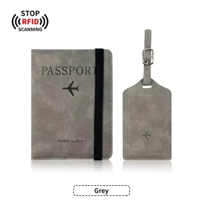 Wholesale Pu Leather Rifd Blocking Passport Holder and Travel Luggage Tag Set Customized logo for Men and Women