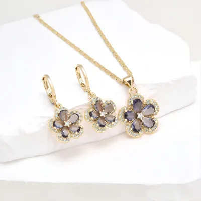 Elfic Fashion Jewelry Sets Accessory Gold Flower Necklace Zircon Jewelry Necklace Gold Diamond Jewelry