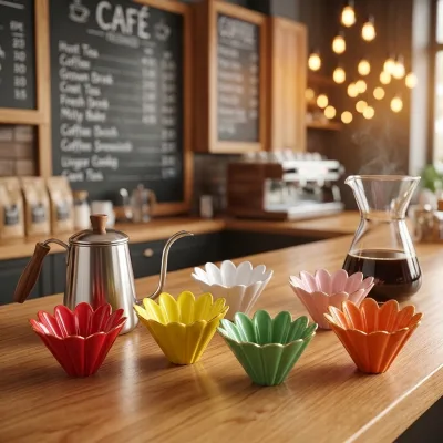 Ceramic Fluted Coffee Dripper Gold Rim Flower Drip Filter Cup for Cafe Barista HoReCa Wholesale Custom Bulk