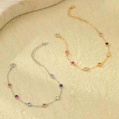 Fashion 925 Silver Gold Plated Trendy Rainbow CZ Zircon Bracelet for Women Classic Design Gift for Party & Wedding