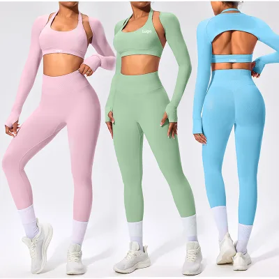 3pcs Womens Seamless Yoga Sportswear Active Wear Women Scrunch Bum Customize Workout Long Sleeve Sports Wear for Women