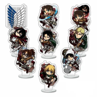 6CM 9PCS/SET Plastic Crafts Shingeki No Kyojin Mikasa Ackerman Rivaille Accessories Figure Acrylic Anime Stand Plate