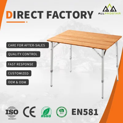 Custom Quick Open Three Size Bamboo Portable Travel Garden Picnic Camping Folding Outdoor Beach Height Adjustable Lift Tables